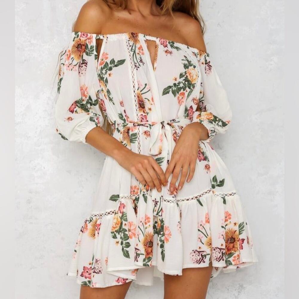 Hello Molly Big Love White Dress Tie Waist Off Shoulder Summer Beach Size 8 - Picture 3 of 9